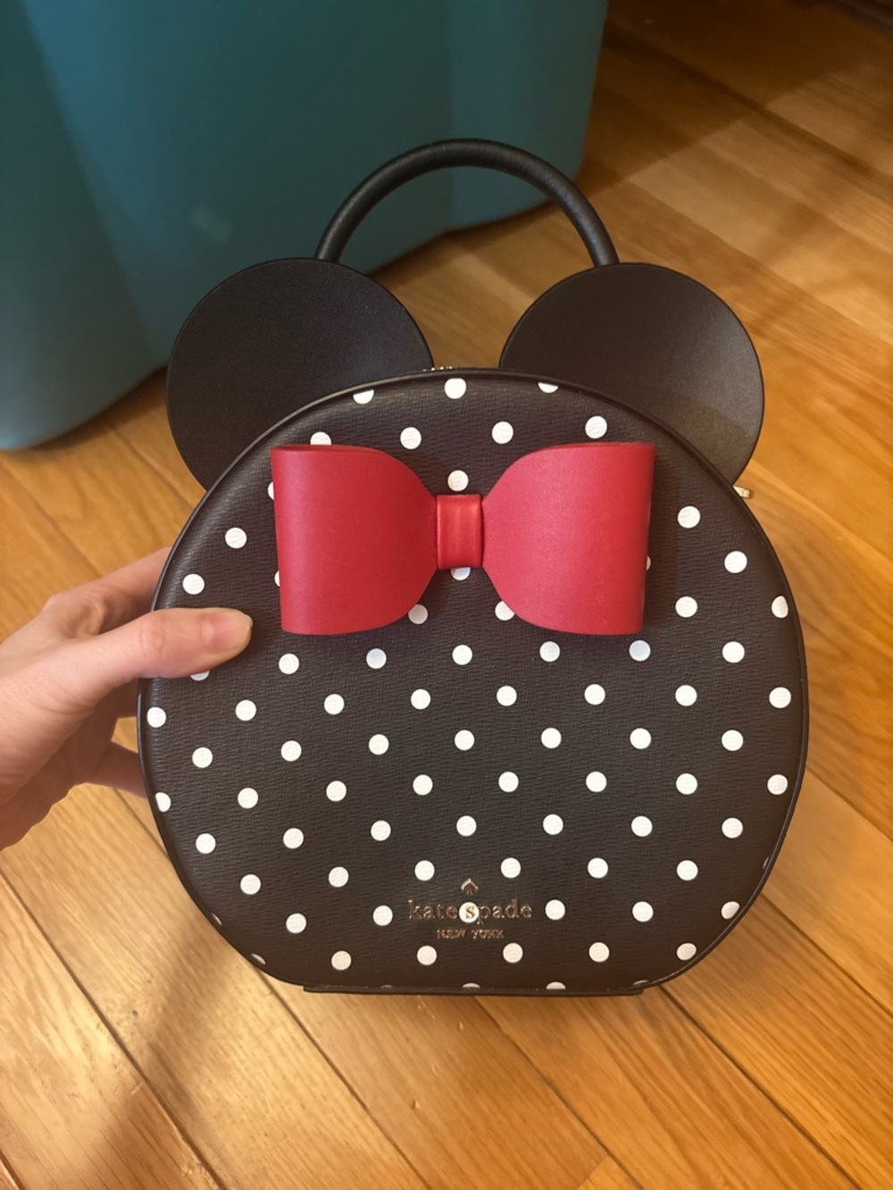 kate spade Black & White Polka Dot Minnie Ear Crossbody with Red Bow
